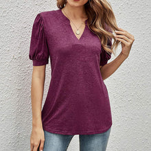 Ladda upp bild till gallerivisning, Casual v-ringad enfärgad puffärm lös t-shirt
