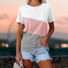 Ladda upp bild till gallerivisning, Colorblock casual kortärmad T-shirt med rund hals