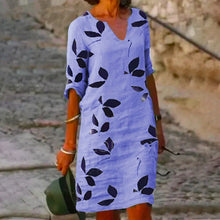 Ladda upp bild till gallerivisning, Lövmönster kortärmad klänning