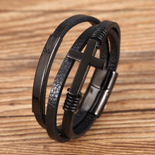 Ladda upp bild till gallerivisning, Korsflätat flerlagers läderarmband