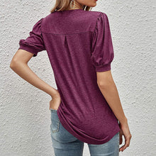 Ladda upp bild till gallerivisning, Casual v-ringad enfärgad puffärm lös t-shirt