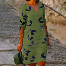 Ladda upp bild till gallerivisning, Lövmönster kortärmad klänning