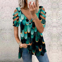 Ladda upp bild till gallerivisning, T-shirt med v-ringad dragkedja i vintagetryck