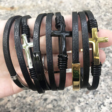 Ladda upp bild till gallerivisning, Korsflätat flerlagers läderarmband