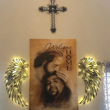 Ladda upp bild till gallerivisning, Svarta änglavingar metallvingar väggkonst med LED-ljus