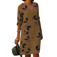 Ladda upp bild till gallerivisning, Lövmönster kortärmad klänning