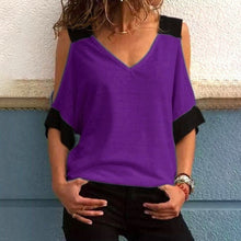 Ladda upp bild till gallerivisning, Kontrasterande off-shoulder v-ringad blus