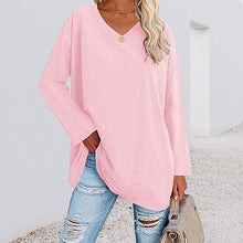 Ladda upp bild till gallerivisning, Enfärgad långärmad v-ringad topp