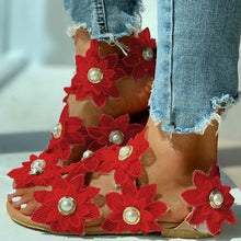 Ladda upp bild till gallerivisning, Casual damsandaler med chiffongblomma och pärlor