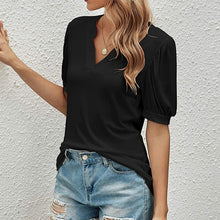 Ladda upp bild till gallerivisning, Casual v-ringad enfärgad puffärm lös t-shirt