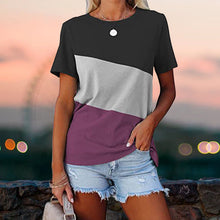 Ladda upp bild till gallerivisning, Colorblock casual kortärmad T-shirt med rund hals