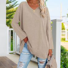 Ladda upp bild till gallerivisning, Enfärgad långärmad v-ringad topp