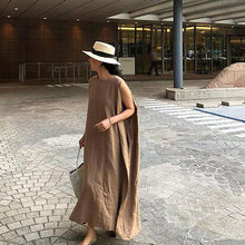 Ladda upp bild till gallerivisning, Klänning med slits i bomull och linne