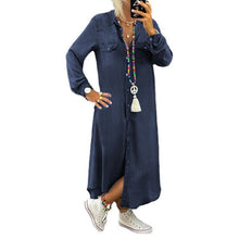 Ladda upp bild till gallerivisning, Robe en jean décontractée à manches longues de couleur unie pour femmes