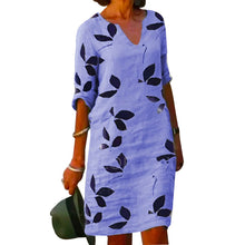 Ladda upp bild till gallerivisning, Lövmönster kortärmad klänning