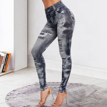 Ladda upp bild till gallerivisning, Sportleggings med hög midja i denimlook
