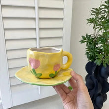 Ladda upp bild till gallerivisning, HandmÄlad kreativ kaffemugg, keramisk tekopp och fatset