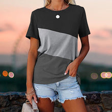 Ladda upp bild till gallerivisning, Colorblock casual kortärmad T-shirt med rund hals