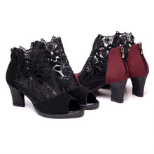 Ladda upp bild till gallerivisning, Lace Mesh Chunky högklackade skor