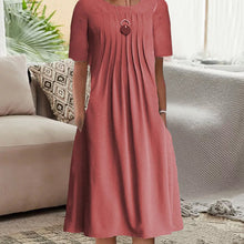 Ladda upp bild till gallerivisning, Enfärgad crewneck plisserad klänning