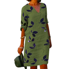 Ladda upp bild till gallerivisning, Lövmönster kortärmad klänning