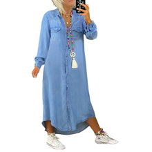Ladda upp bild till gallerivisning, Robe en jean décontractée à manches longues de couleur unie pour femmes