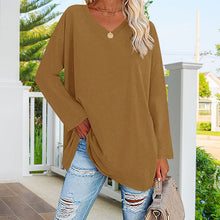 Ladda upp bild till gallerivisning, Enfärgad långärmad v-ringad topp