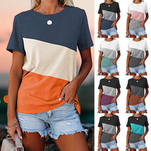 Ladda upp bild till gallerivisning, Colorblock casual kortärmad T-shirt med rund hals