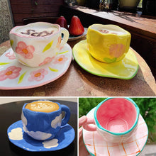 Ladda upp bild till gallerivisning, HandmÄlad kreativ kaffemugg, keramisk tekopp och fatset