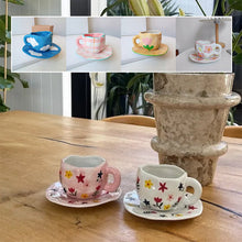 Ladda upp bild till gallerivisning, HandmÄlad kreativ kaffemugg, keramisk tekopp och fatset