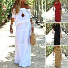 Ladda upp bild till gallerivisning, Moderiktig maxi off shoulder kortärmad klänning