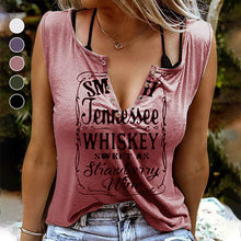 Ladda upp bild till gallerivisning, Bokstavstryck ögla ärmlös blus med skårad hals