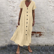 Ladda upp bild till gallerivisning, V-ringad knapp enfärgad färg kortärmad klänning
