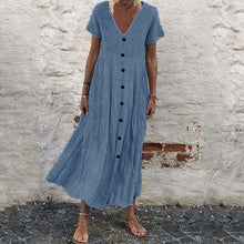 Ladda upp bild till gallerivisning, V-ringad knapp enfärgad färg kortärmad klänning