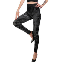 Ladda upp bild till gallerivisning, Sportleggings med hög midja i denimlook