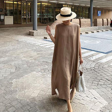 Ladda upp bild till gallerivisning, Klänning med slits i bomull och linne