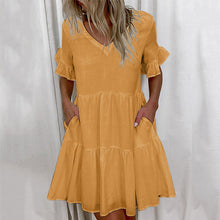 Ladda upp bild till gallerivisning, Enfärgad klänning med V-ringad
