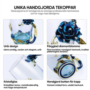 Tekoppsset i emaljerat roséglas (med sked)