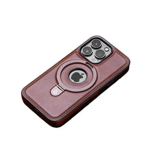 Ladda upp bild till gallerivisning, Heltäckande stötsäkert läderfodral med magnetiskt stativ för iPhone
