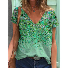 Ladda upp bild till gallerivisning, V-ringad kortärmad t-shirt med blommönster
