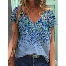Ladda upp bild till gallerivisning, V-ringad kortärmad t-shirt med blommönster
