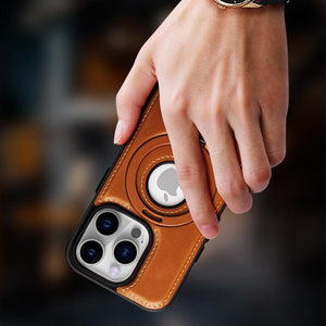 Heltäckande stötsäkert läderfodral med magnetiskt stativ för iPhone