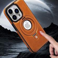 Ladda upp bild till gallerivisning, Heltäckande stötsäkert läderfodral med magnetiskt stativ för iPhone
