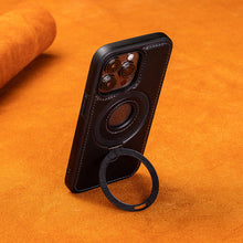Ladda upp bild till gallerivisning, Heltäckande stötsäkert läderfodral med magnetiskt stativ för iPhone
