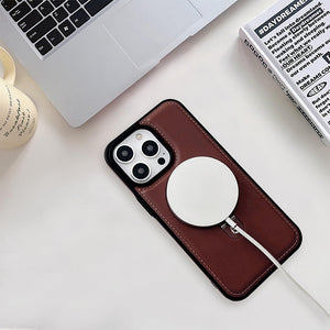 Heltäckande stötsäkert läderfodral med magnetiskt stativ för iPhone