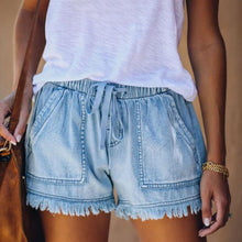 Ladda upp bild till gallerivisning, Denimshorts med elastisk hög midja
