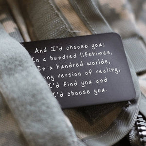 "And I'd choose you" Graverat plånbokskort i metall