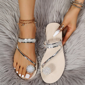 Glänsande strass platta sandaler