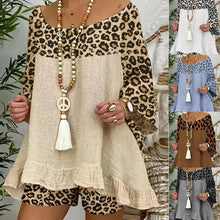 Ladda upp bild till gallerivisning, Kvinnors leopardtryckt T-shirt shorts
