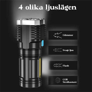 4-läges multifunktionell LED-ficklampa med starkt ljus